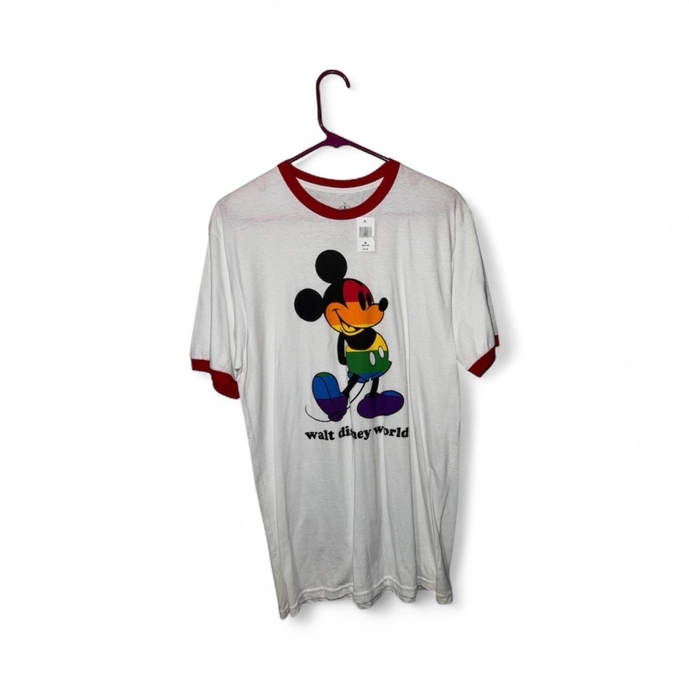 Disney Men's White Tee with Multicolor Mickey Mouse